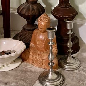 COLONIAL PEWTER PETER BOARDMAN  SATIN FINISH SPOOL STYLE COPPER INLAY CANDLE